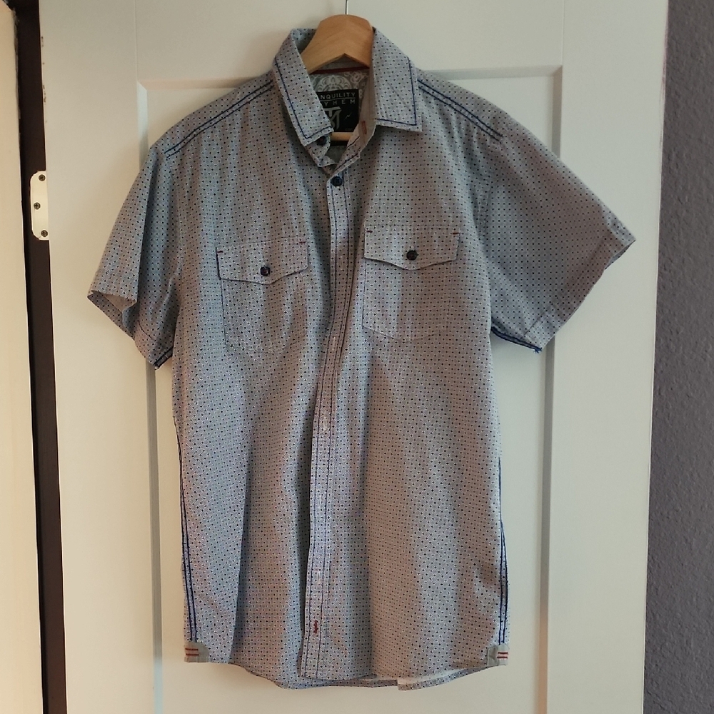Men's Blue Patterned Short Sleeve Shirt